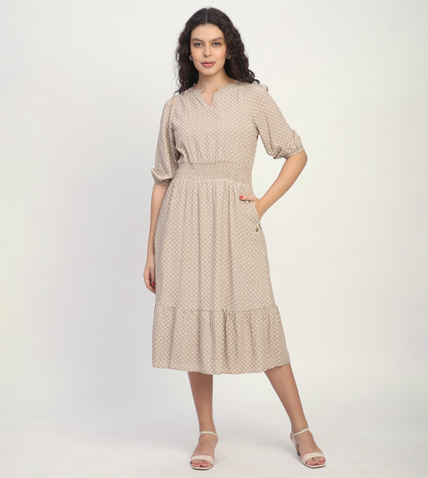 All Over Print Short Sleeves Midi Dress