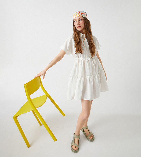 Solid Short Sleeves Shirt Mini Dress