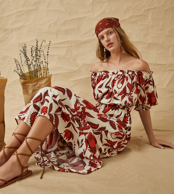 Printed Off Shoulder Maxi Dress