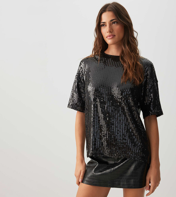 Sequined Crew Neck Top