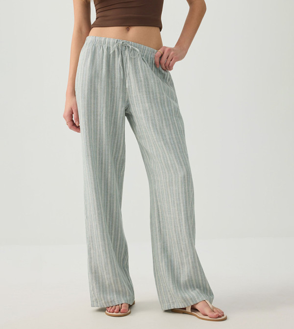 Striped Mid Rise Loose Fit Trousers