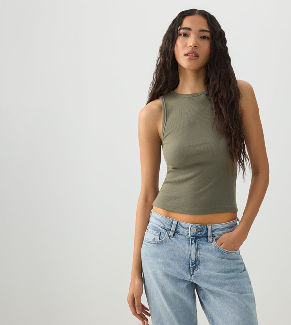 Ribbed High Neck Tank Top