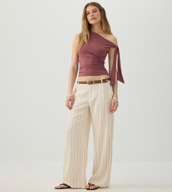Linen Blend Wide Leg Tailored Pants
