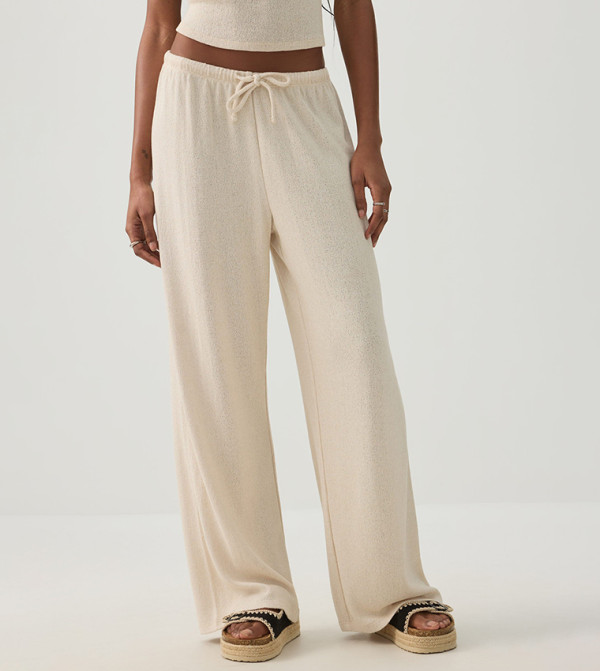 Textured Drawstring Waist Wide Leg Trousers