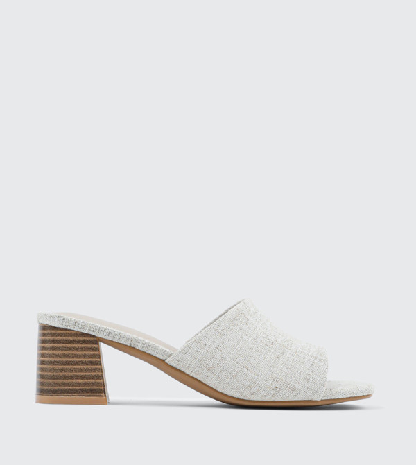 Textured Square Toe Heeled Sandals