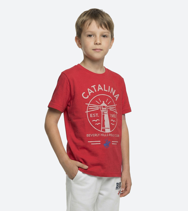 تيشيرت بقبة مستديرة بطبعة شعار