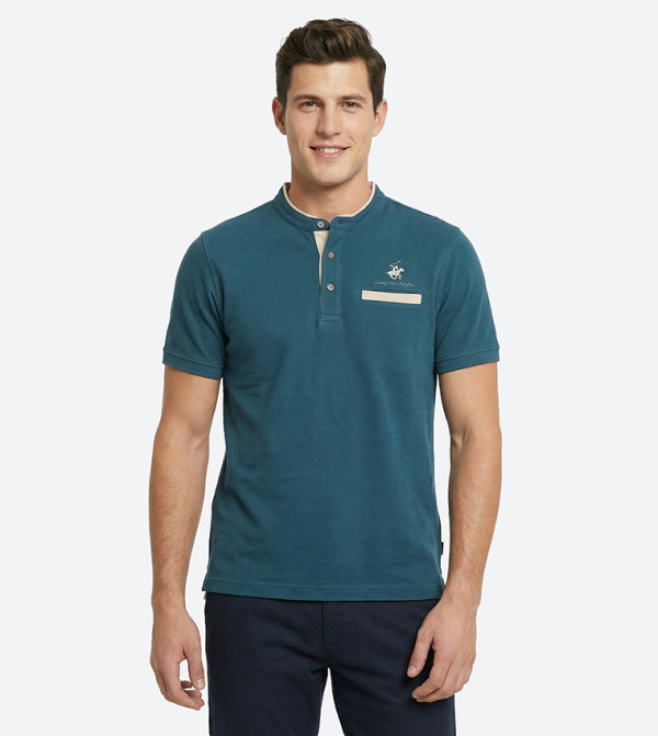 Logo Embroidered Mandarin Collar T-Shirt