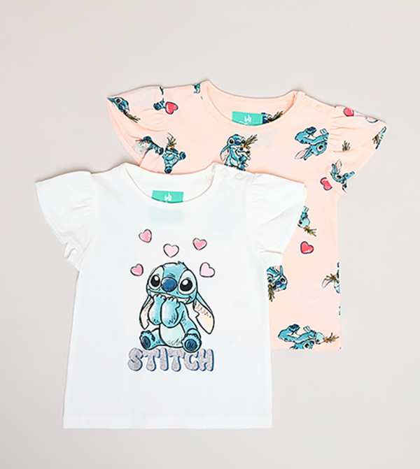 2 Pack Stitch Print T-Shirts with Short Sleeves