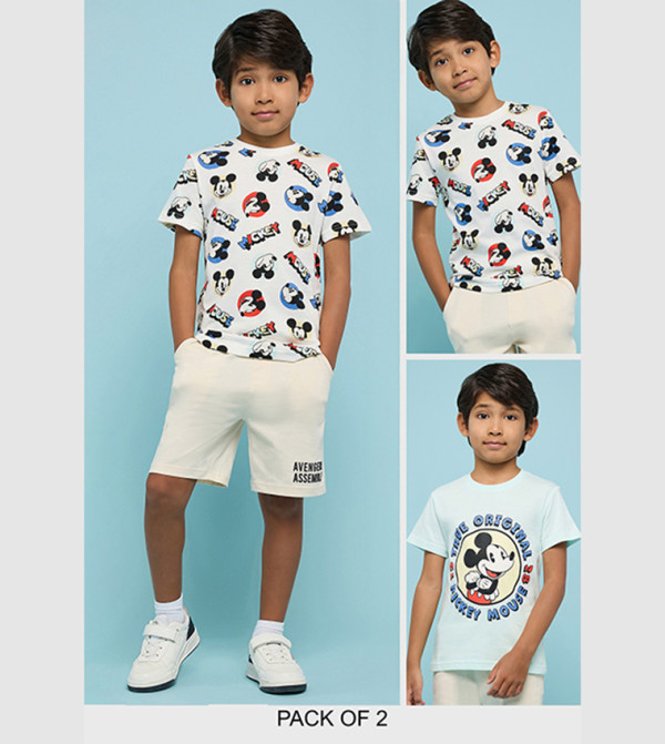 Mickey Mouse Print T-Shirt with Crew Neck and Short Sleeves