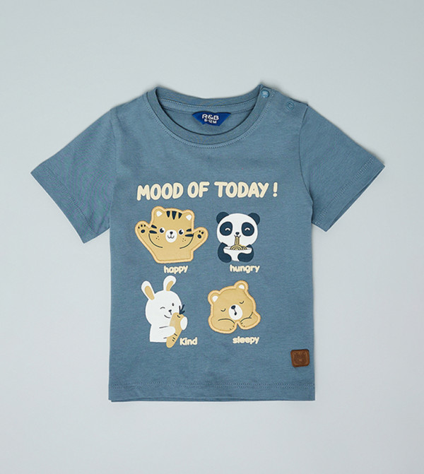 Appliqued T-Shirt with Crew Neck and Short Sleeves