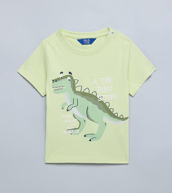 Dino Print T-Shirt with Crew Neck and Short Sleeves
