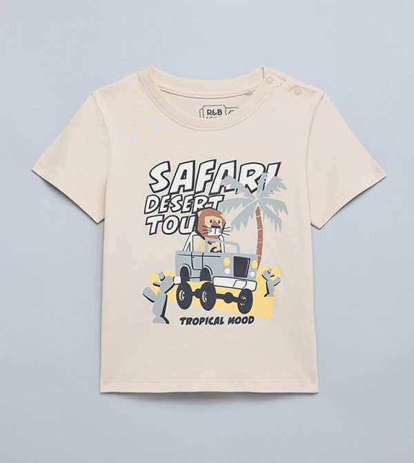 تيشيرت كم قصير بقبة مستديرة وطبعة