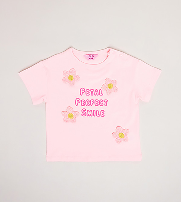 Appliqued T-Shirt with Crew Neck and Short Sleeves
