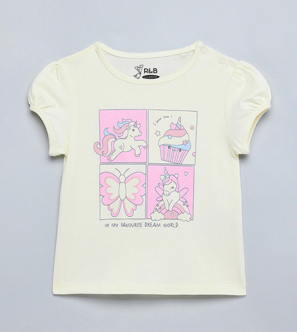 تيشيرت كم قصير بقبة مستديرة بطبعة يونيكورن