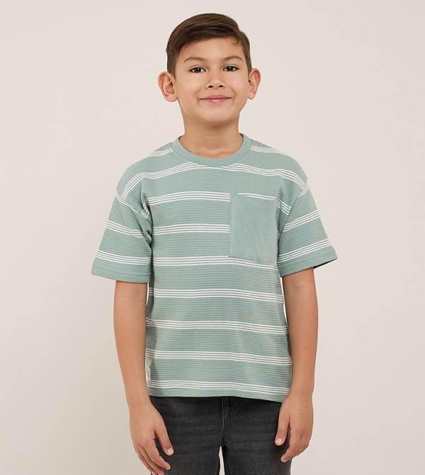 Striped T-Shirt with Crew Neck and Short Sleeves