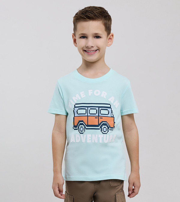 تيشيرت كم قصير بقبة مستديرة بطبعة