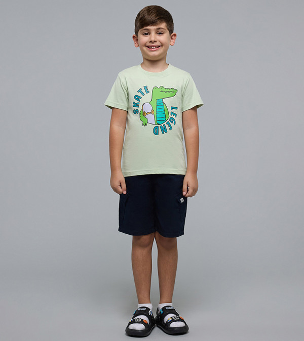 تيشيرت كم قصير بقبة مستديرة وطبعة