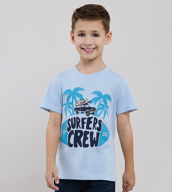 Printed T-Shirt with Crew Neck and Short Sleeves