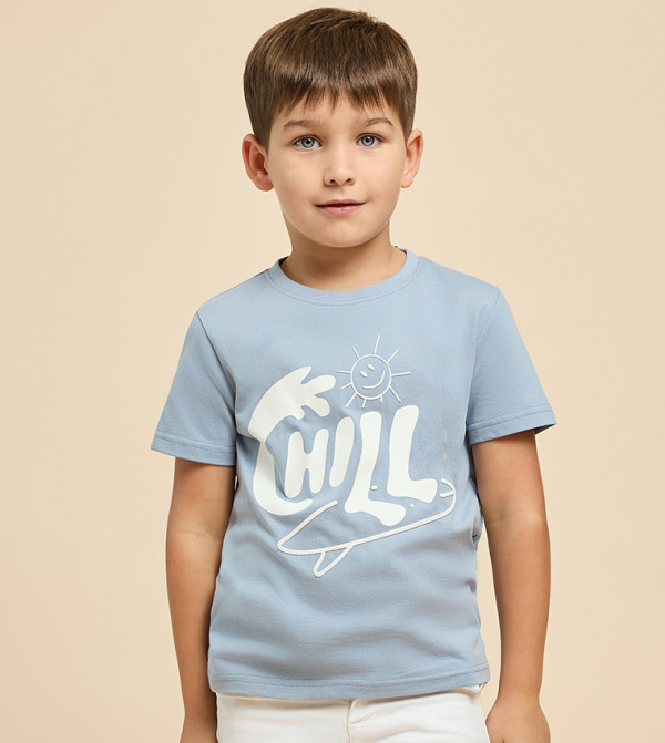 تيشيرت كم قصير بطبعة برقبة مستديرة 