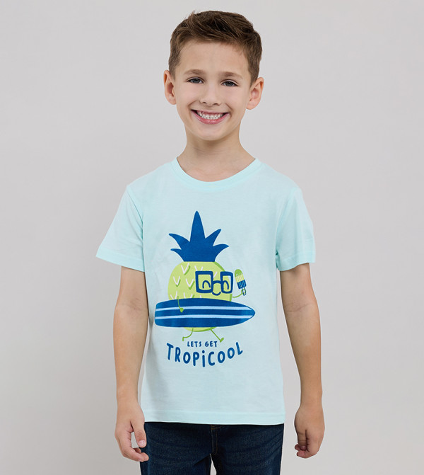 تيشيرت كم قصير بقبة مستديرة بطبعة