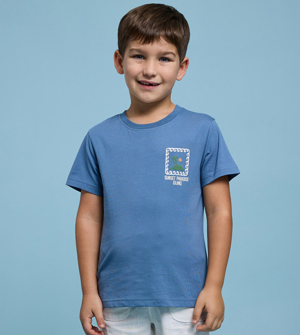 Graphic Print T-Shirt with Crew Neck and Short Sleeves