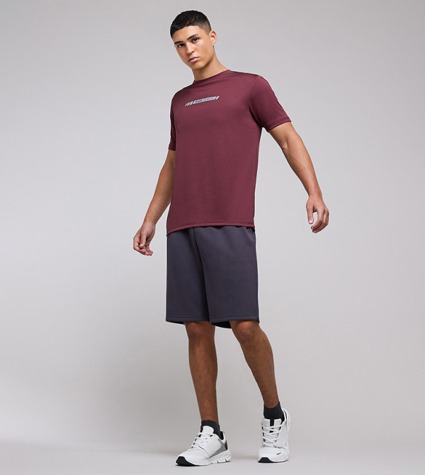 Typography Print Active T-Shirt with Crew Neck and Short Sleeves