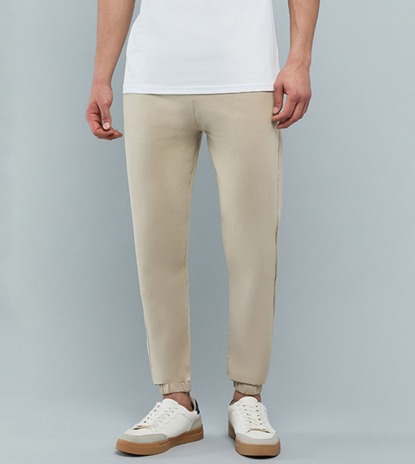 Solid Slim Fit Pants with Button Closure