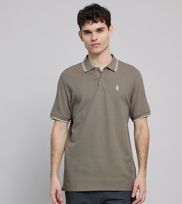 Logo Embroidered Polo T-Shirt with Short Sleeves