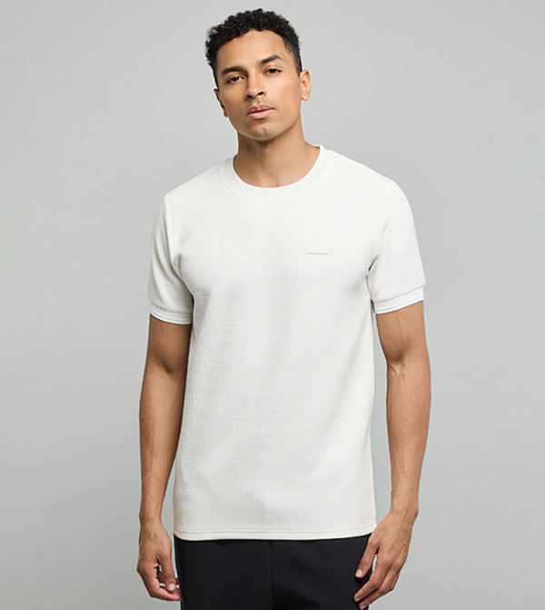 Textured T-Shirt with Crew Neck and Short Sleeves