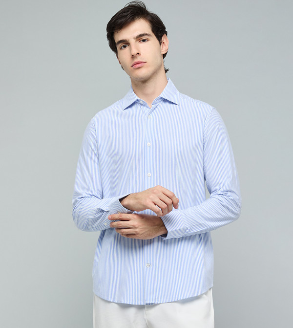 Striped Shirt with Classic Collar and Long Sleeves