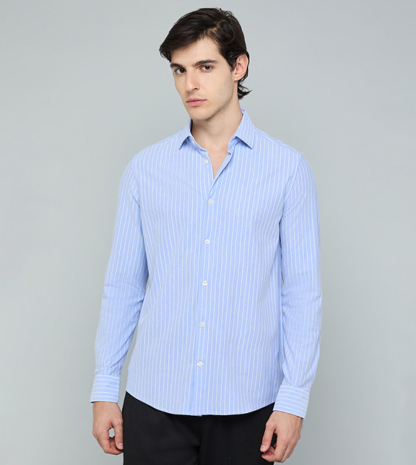 Striped Shirt with Classic Collar and Long Sleeves