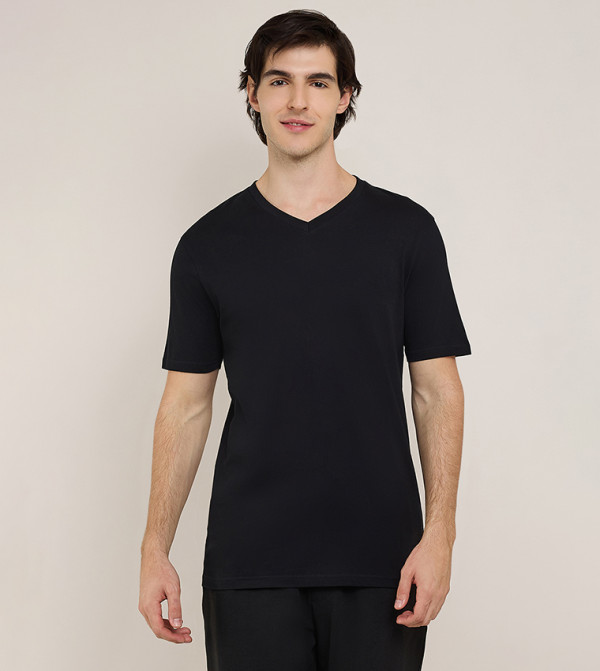 Solid T-Shirt with V-Neck and Short Sleeves