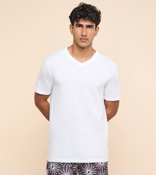 Solid T-Shirt with V-Neck and Short Sleeves