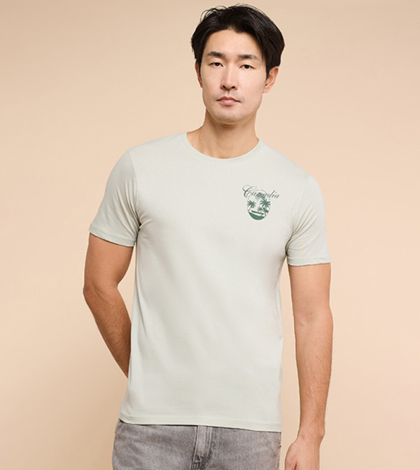 Print Detail T-Shirt with Crew Neck and Short Sleeves