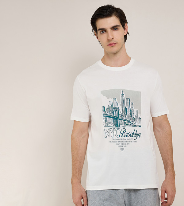 Printed T-Shirt with Crew Neck and Short Sleeves