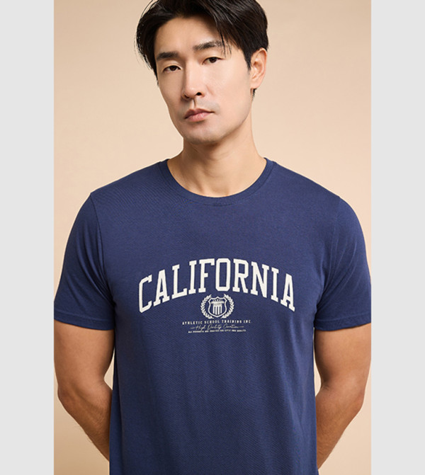 Typography Print T-Shirt with Crew Neck and Short Sleeves