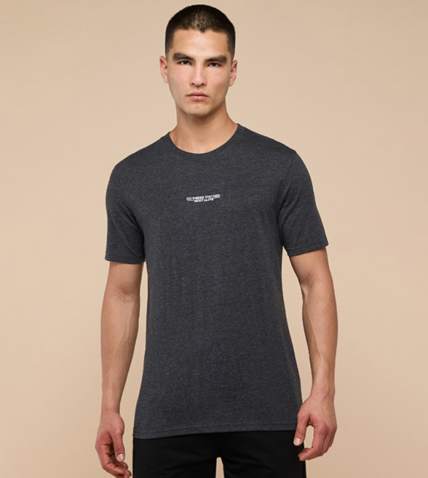 Typography Print T-Shirt with Crew Neck and Short Sleeves