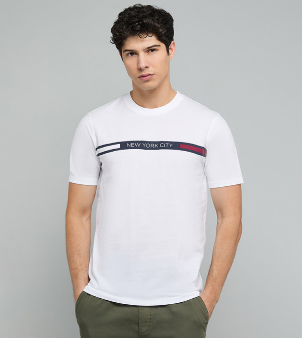 Printed T-Shirt with Crew Neck and Short Sleeves