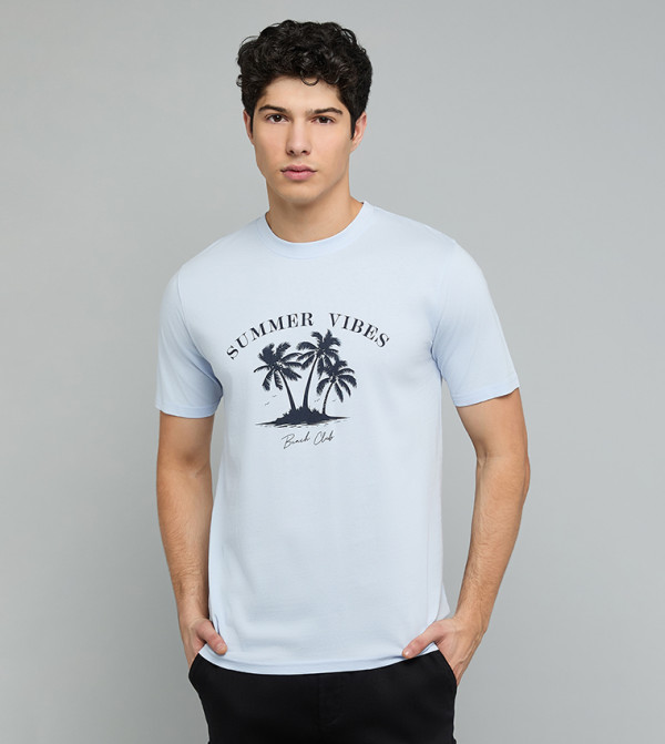 Printed T-Shirt with Crew Neck and Short Sleeves