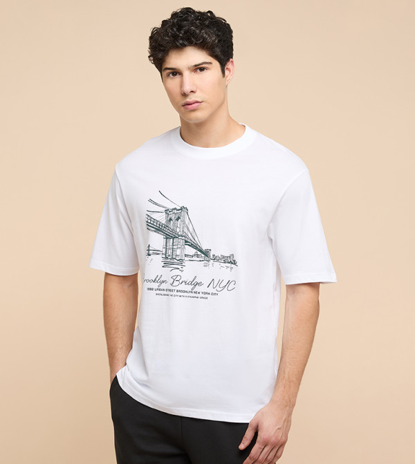Printed T-Shirt with Crew Neck and Short Sleeves