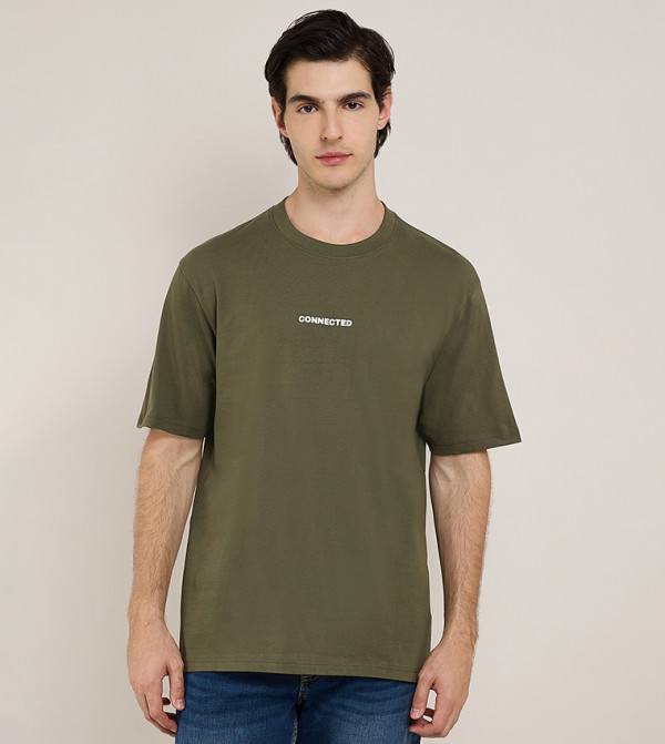 Typography Print T-Shirt with Crew Neck and Short Sleeves