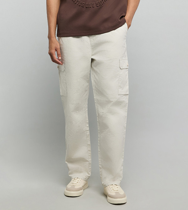 Solid Cargo Pants with Drawstring Waist