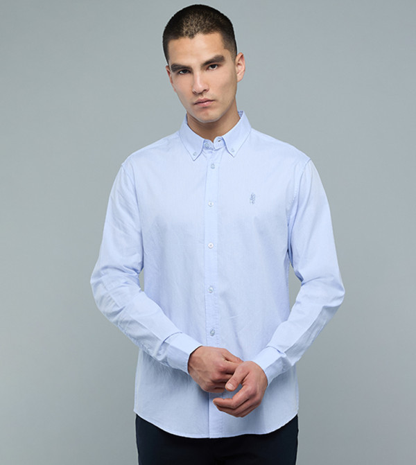 Solid Shirt with Button-Down Collar and Long Sleeves