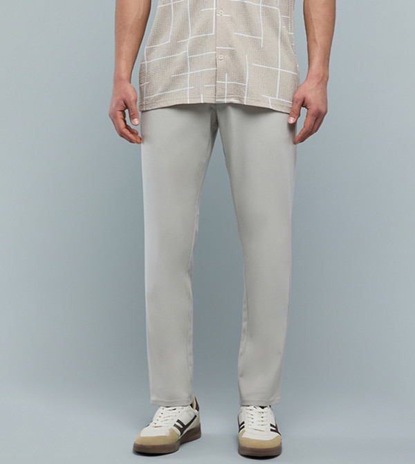 Solid Slim Fit Pants with Button Closure