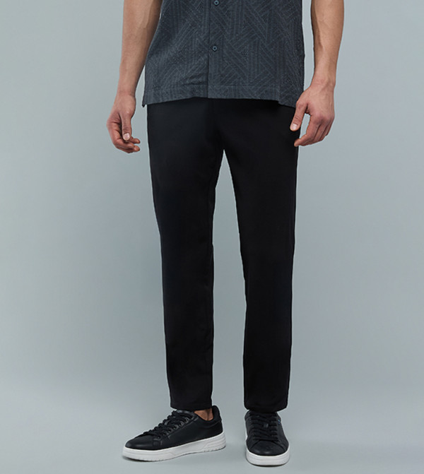 Solid Slim Fit Pants with Button Closure