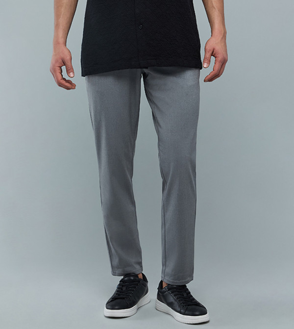 Solid Slim Fit Pants with Button Closure