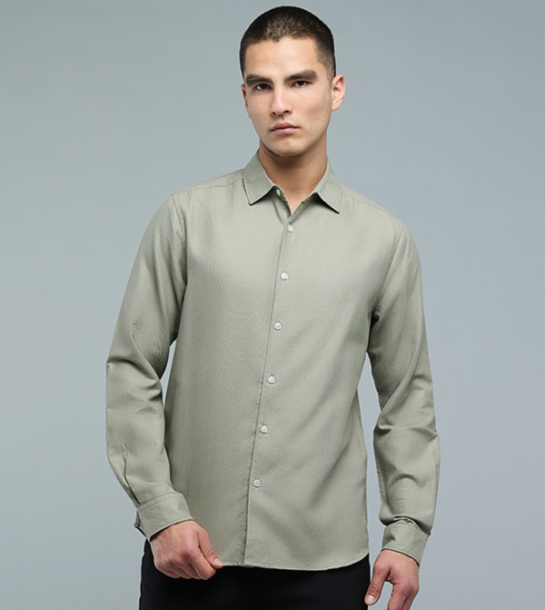Solid Shirt with Classic Collar and Long Sleeves