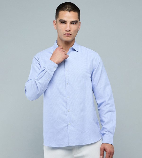 Solid Shirt with Classic Collar and Long Sleeves