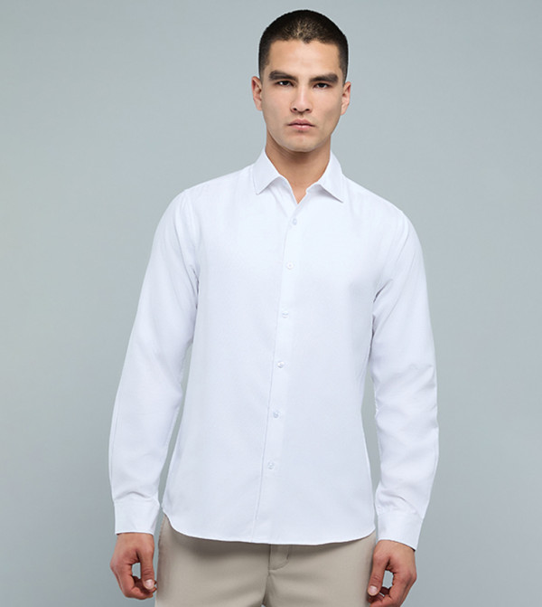 Solid Shirt with Classic Collar and Long Sleeves