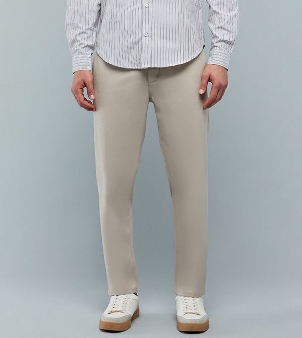 Solid Slim Fit Pants with Button Closure